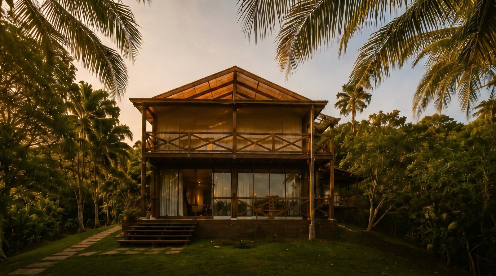 Casa de madeira no meio da mata